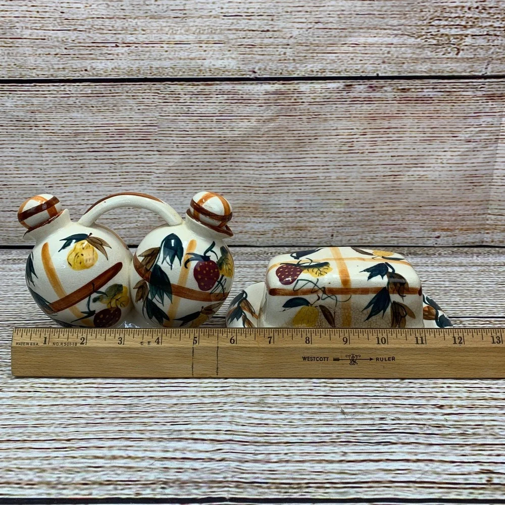 Vintage NASCO‎ Hand Painted Fruit Ceramic Oil Vinegar Butter Dish